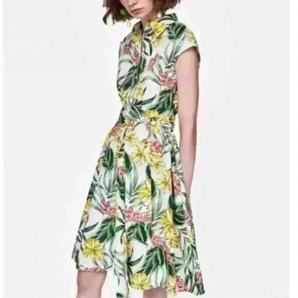 ZARA Dress Bright Tropical Hawaii Floral Size Medium Knee Length Sleeveless - Picture 2 of 7
